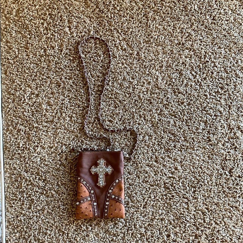 Rustic Couture Brown Cross Body Bag embellish with Rhinestones and Studs